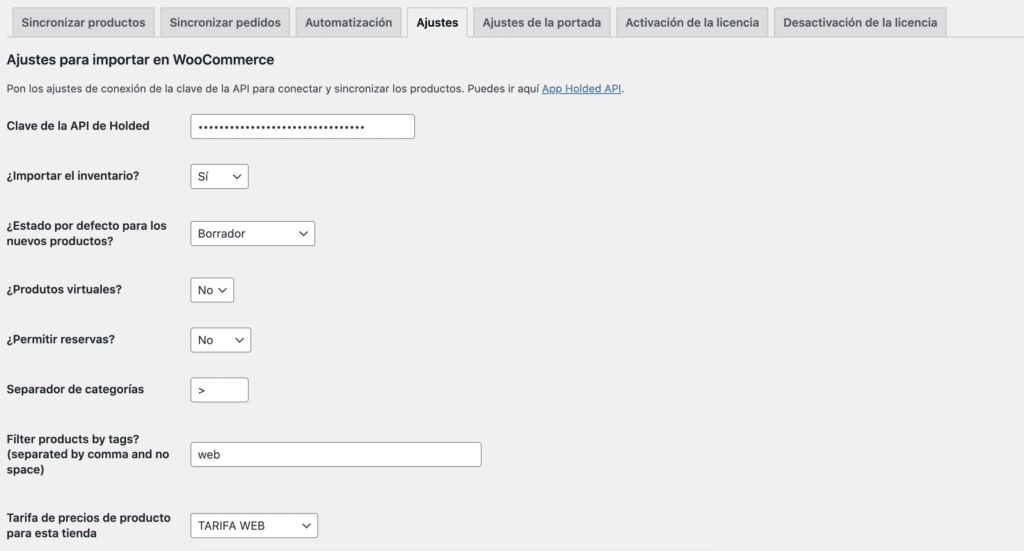 Connect Woocomerce Holded Ajustes